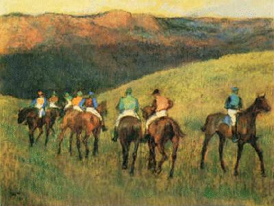 Edgar Degas Racehorses in Landscape Norge oil painting art